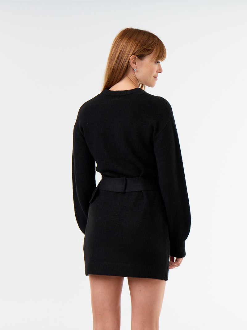 Robe pull avec ceinture Noir - Kiabi