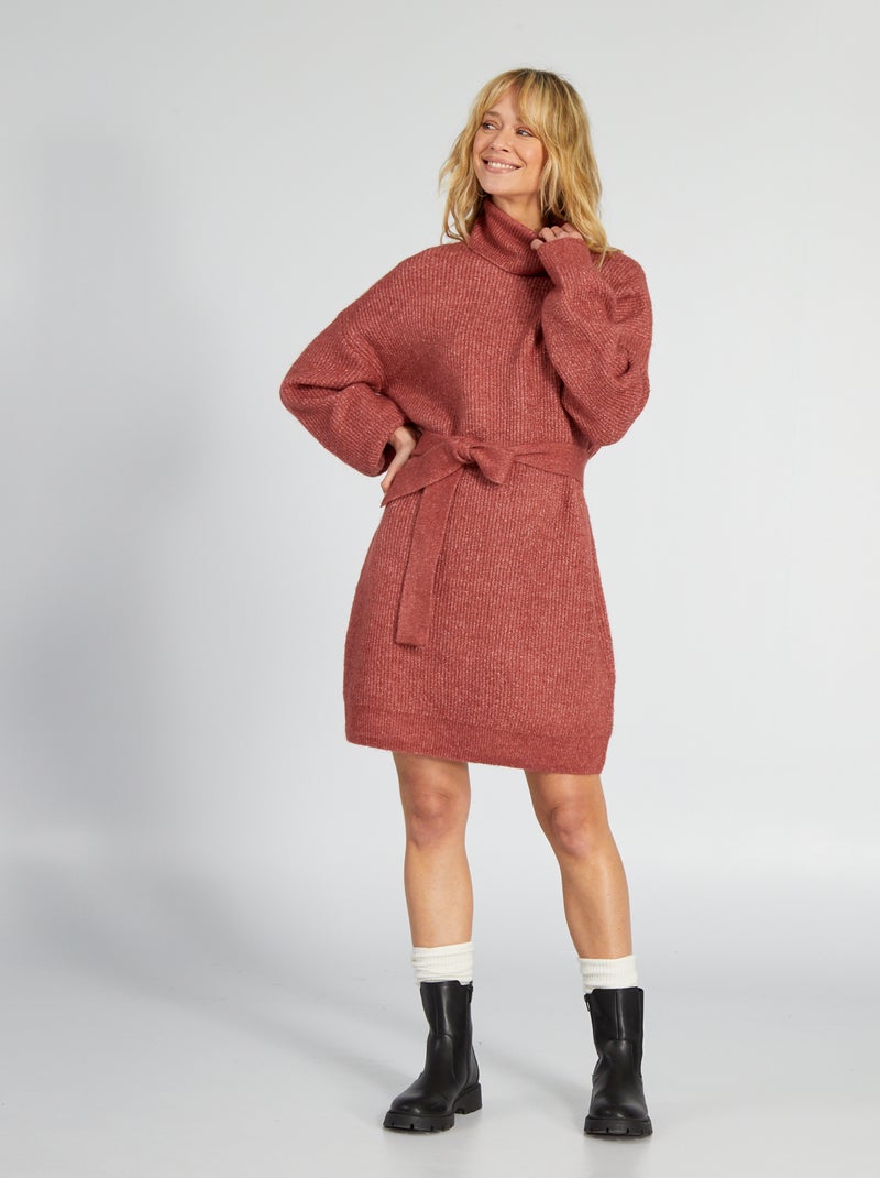 Robe pull avec ceinture Rouge - Kiabi