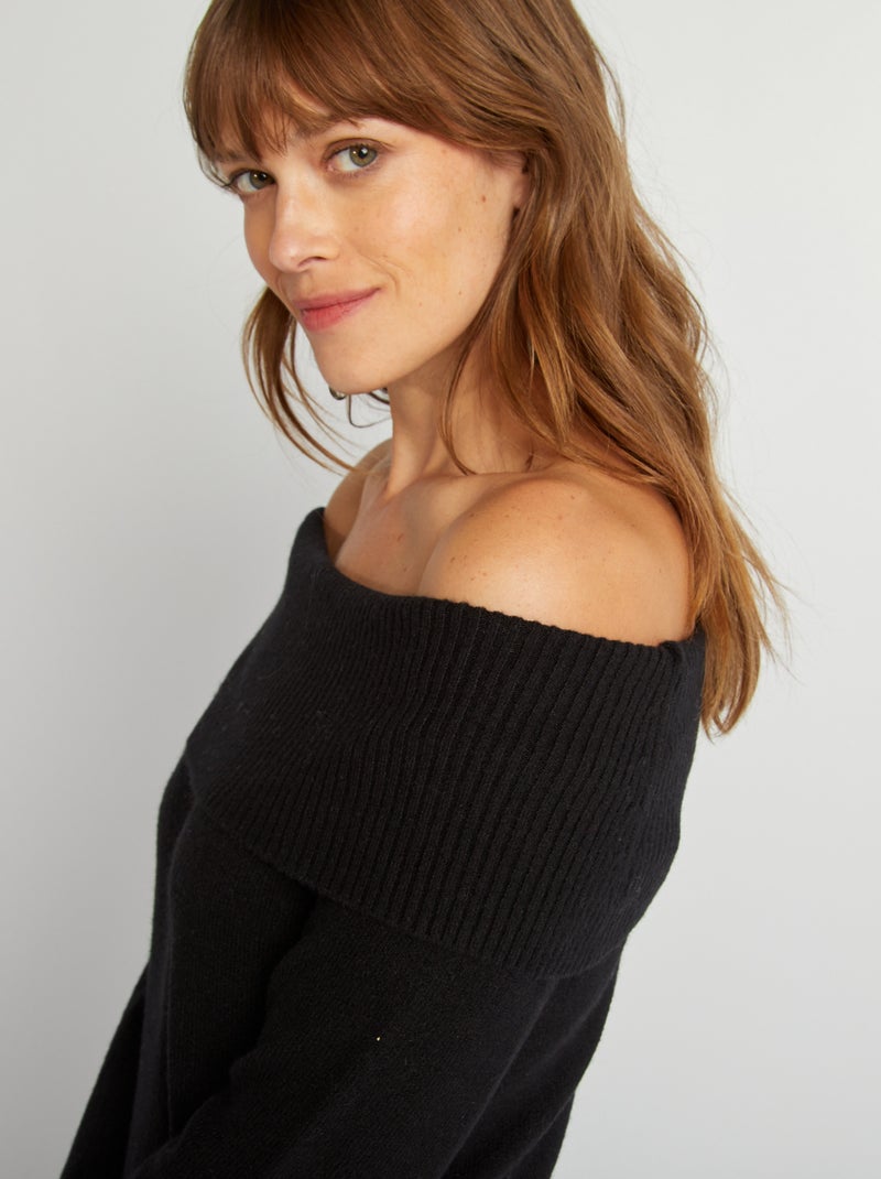 Robe pull avec encolure bardot noir - Kiabi