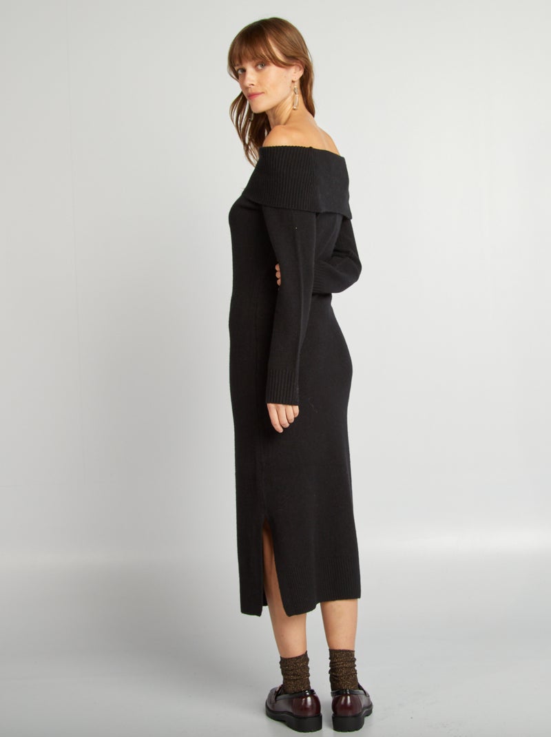 Robe pull avec encolure bardot noir - Kiabi