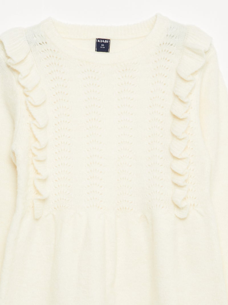 Robe pull avec maille ajourée et volants Blanc - Kiabi