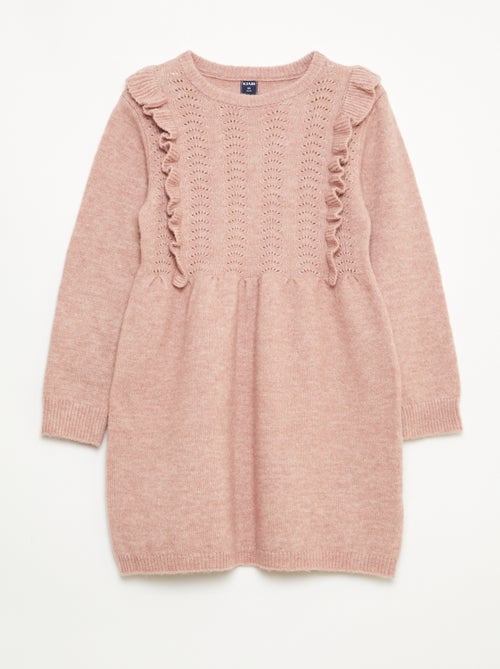 Robe pull avec maille ajourée et volants - Kiabi