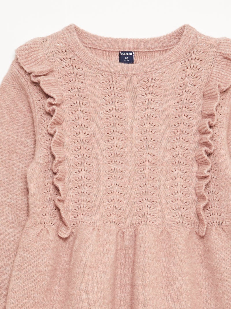 Robe pull avec maille ajourée et volants Rose - Kiabi