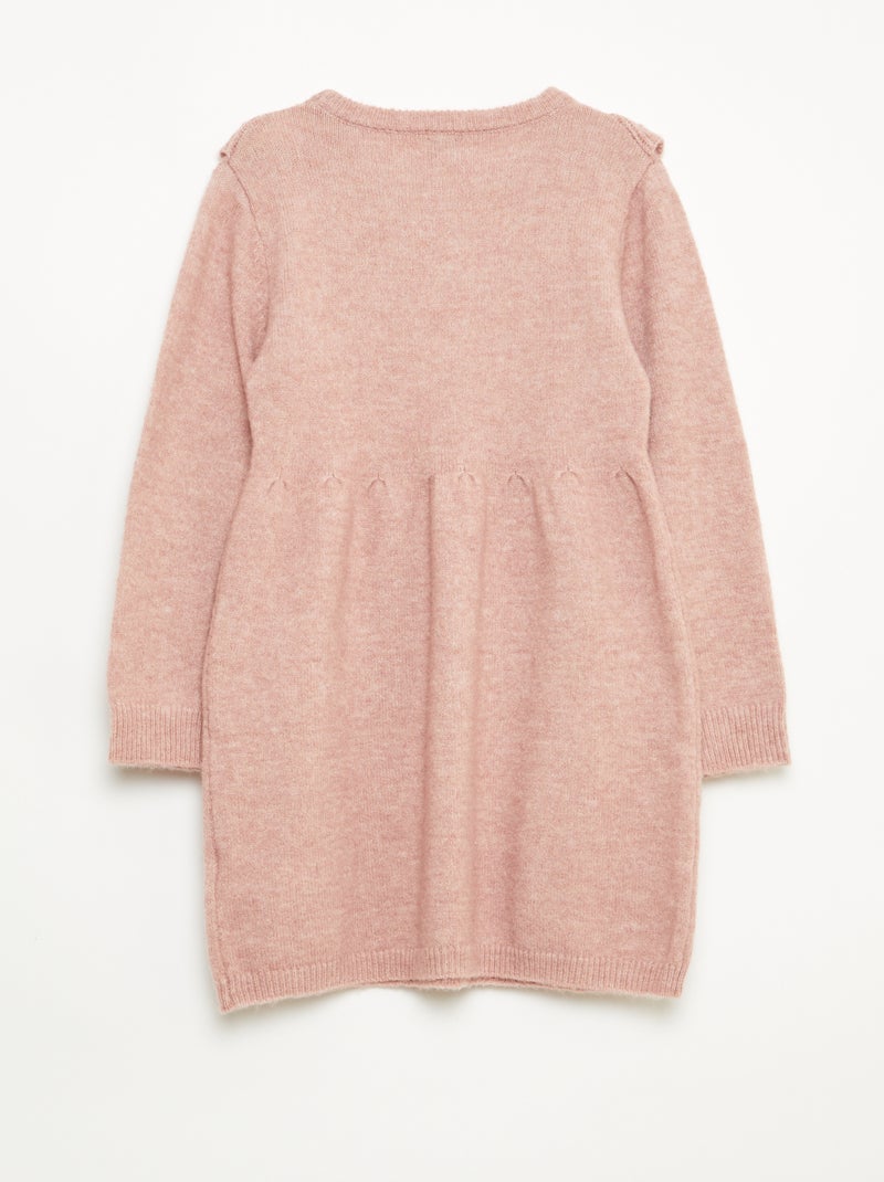 Robe pull avec maille ajourée et volants Rose - Kiabi