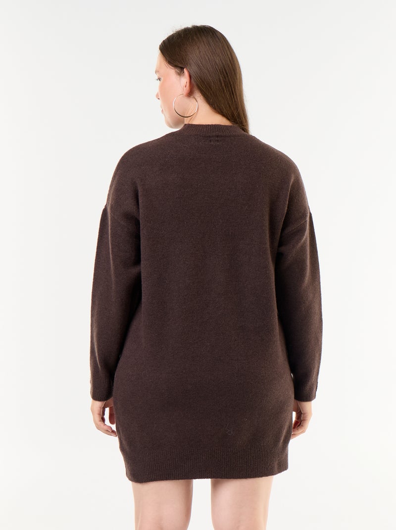 Robe pull avec manches boutonnées Marron - Kiabi