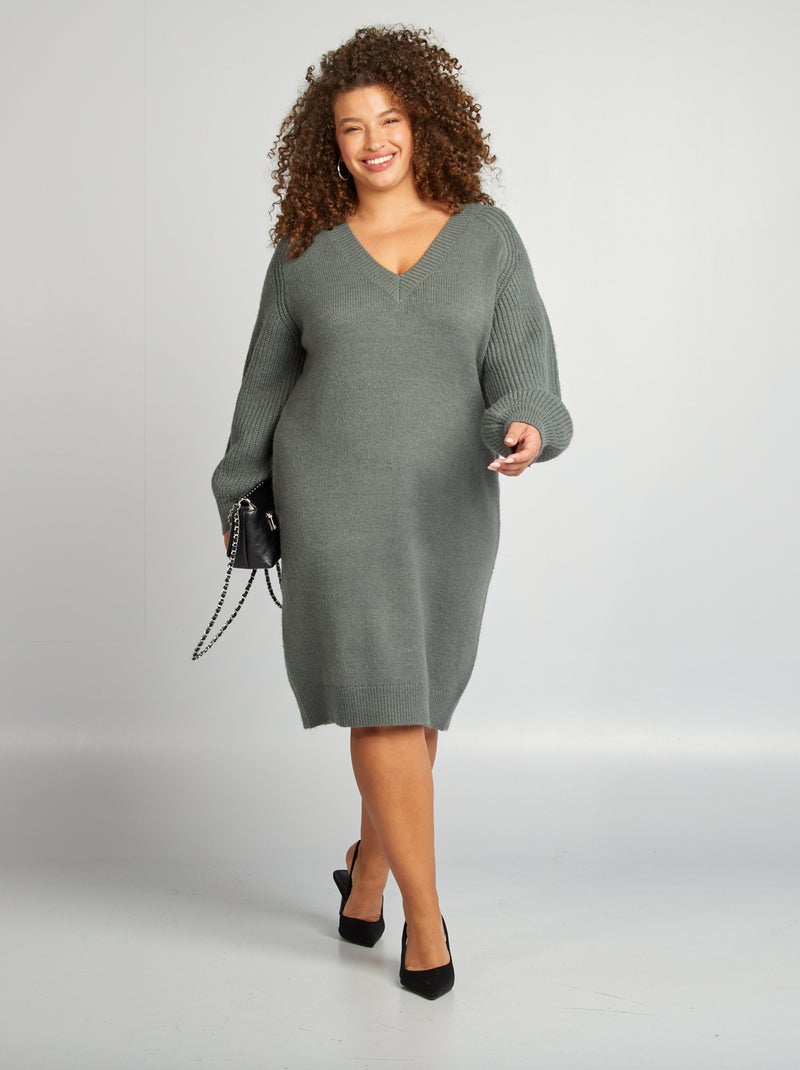 Robe pull col V 'Vero Moda Curve' Vert - Kiabi