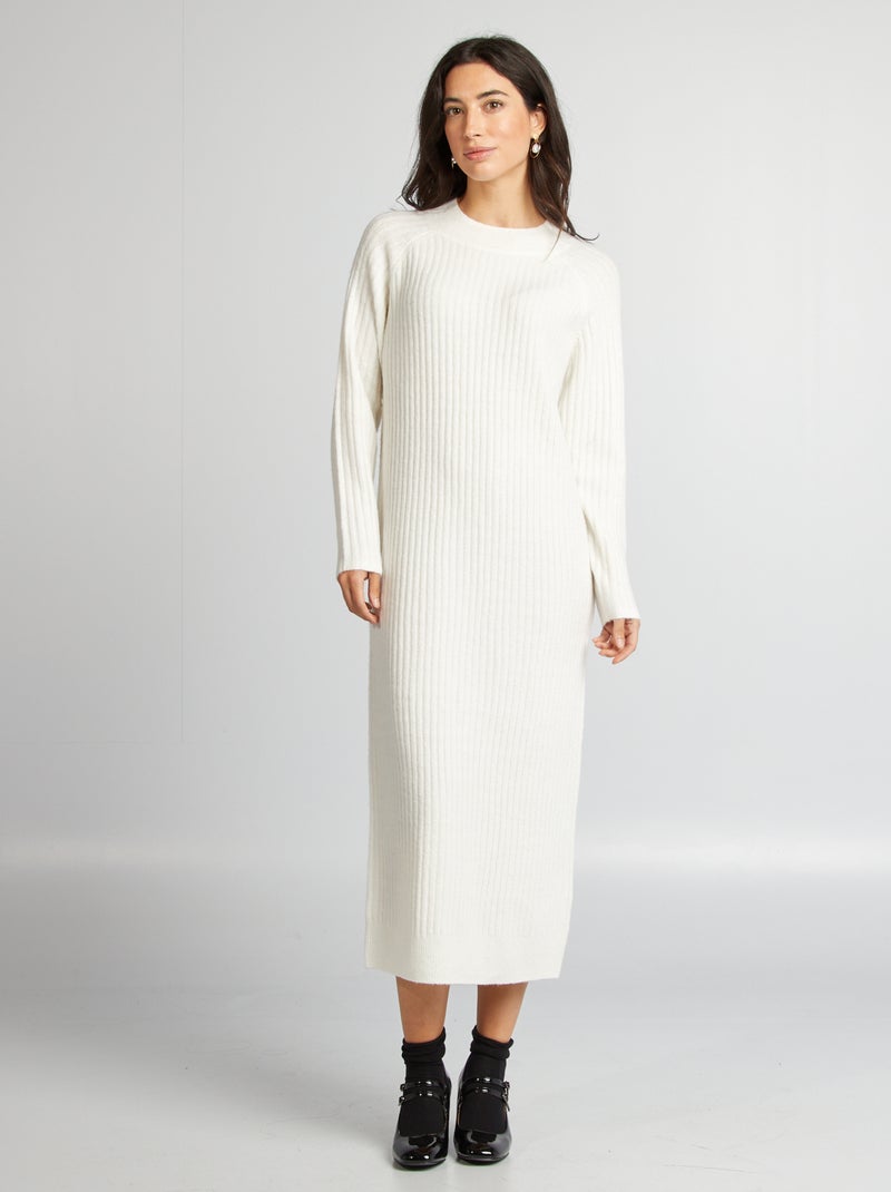 Robe pull coupe midi blanc - Kiabi