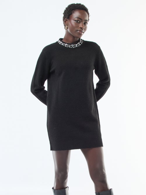 Robe pull courte avec col à strass - Kiabi