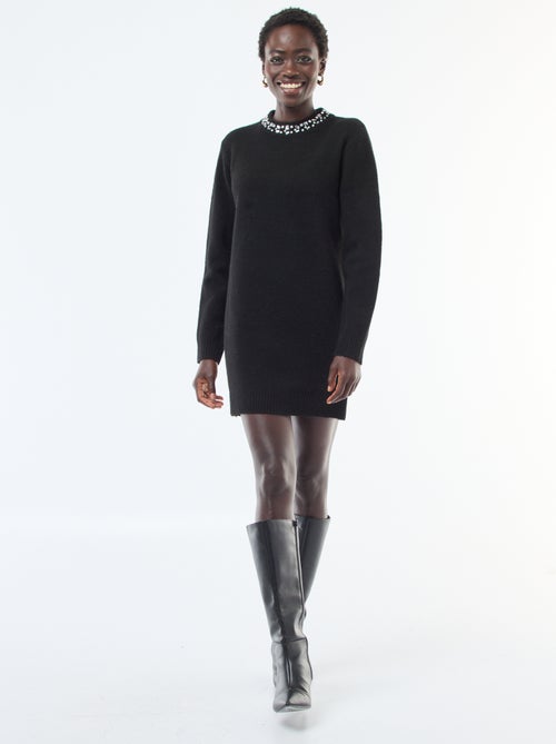 Robe pull courte avec col à strass - Kiabi