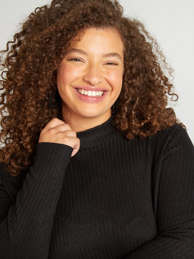 Robe pull courte en maille côtelée noir - Kiabi