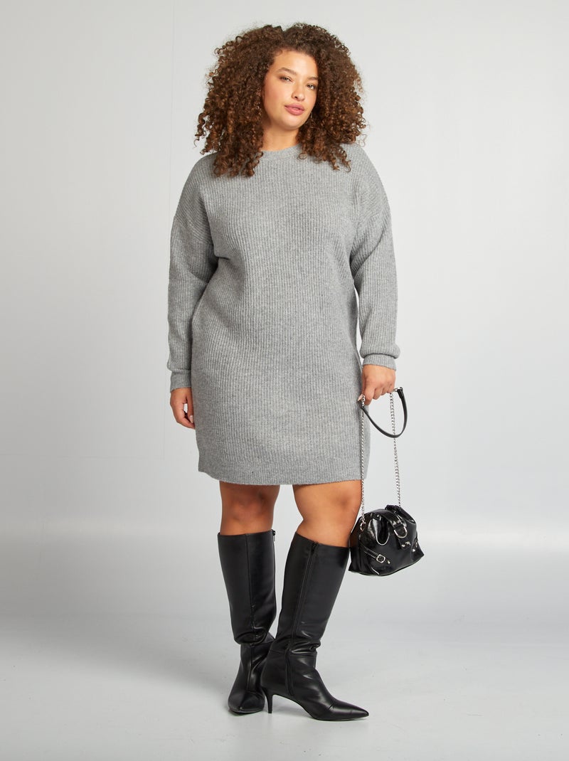 Robe pull courte en maille Gris - Kiabi