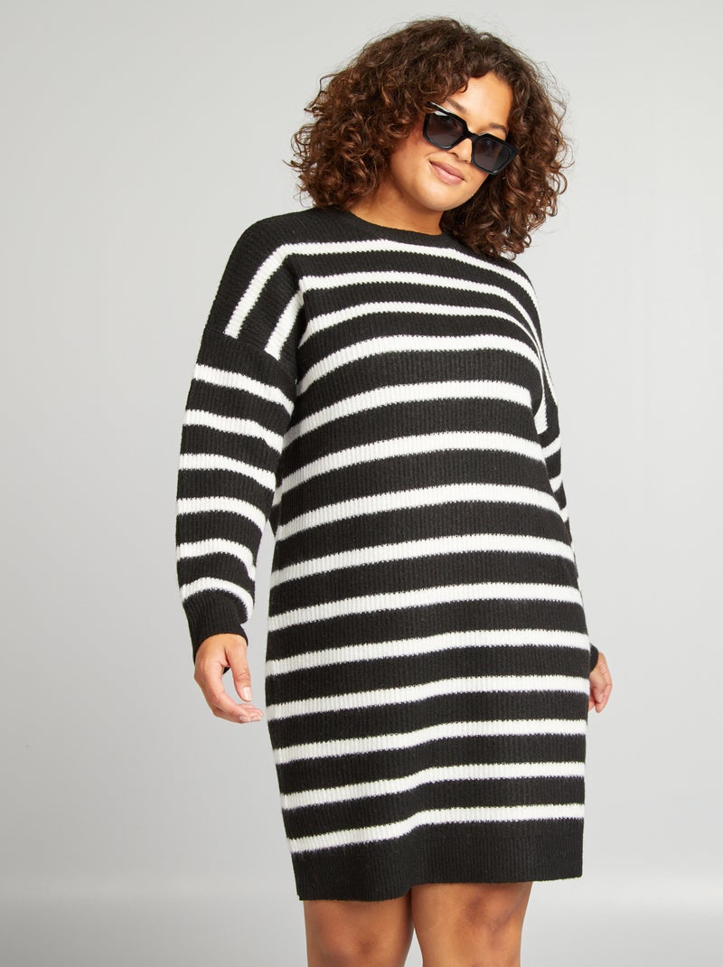 Robe pull courte en maille Noir/blanc - Kiabi