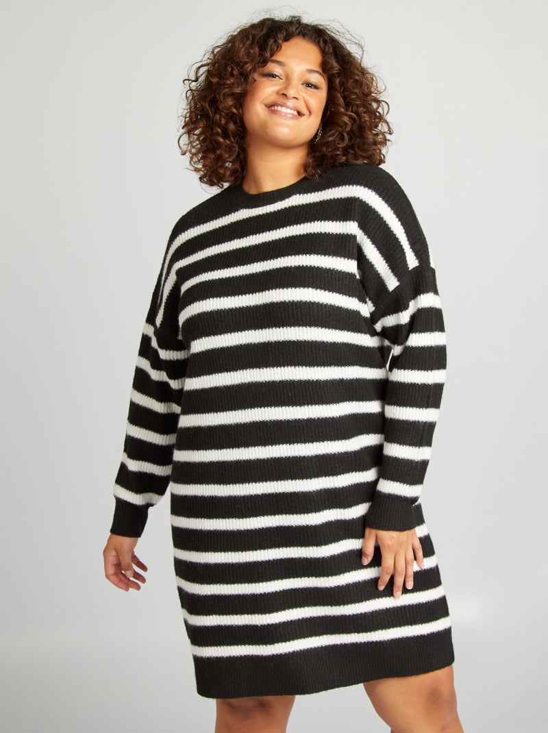 Robe pull courte en maille Noir/blanc - Kiabi