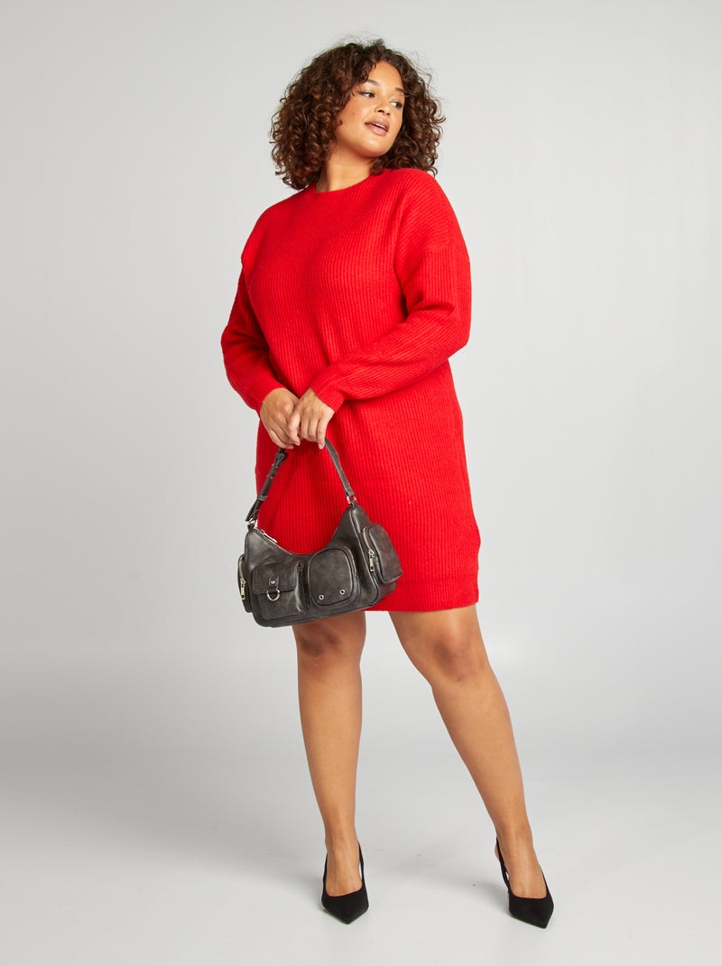 Robe pull courte en maille Rouge - Kiabi
