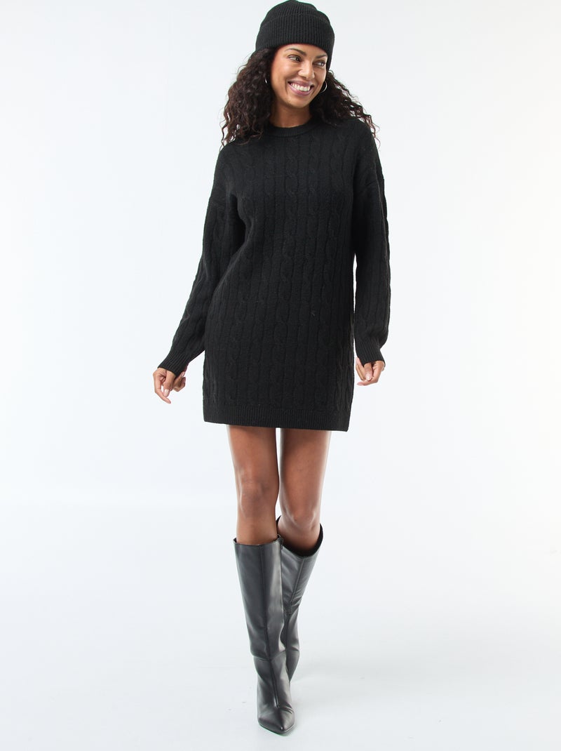 Robe pull courte en maille torsade Noir Femme Kiabi