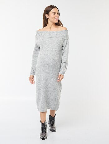 Robe pull de maternité encolure bardot