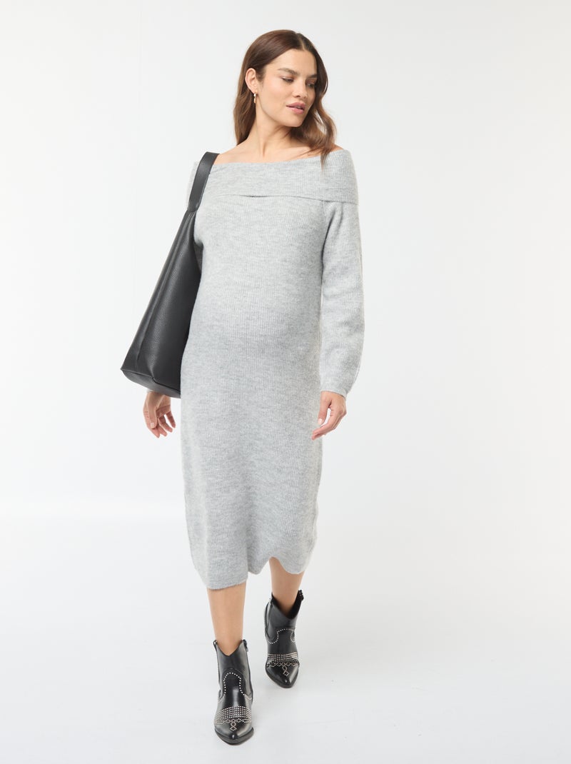 Robe pull de maternité encolure bardot Gris clair - Kiabi