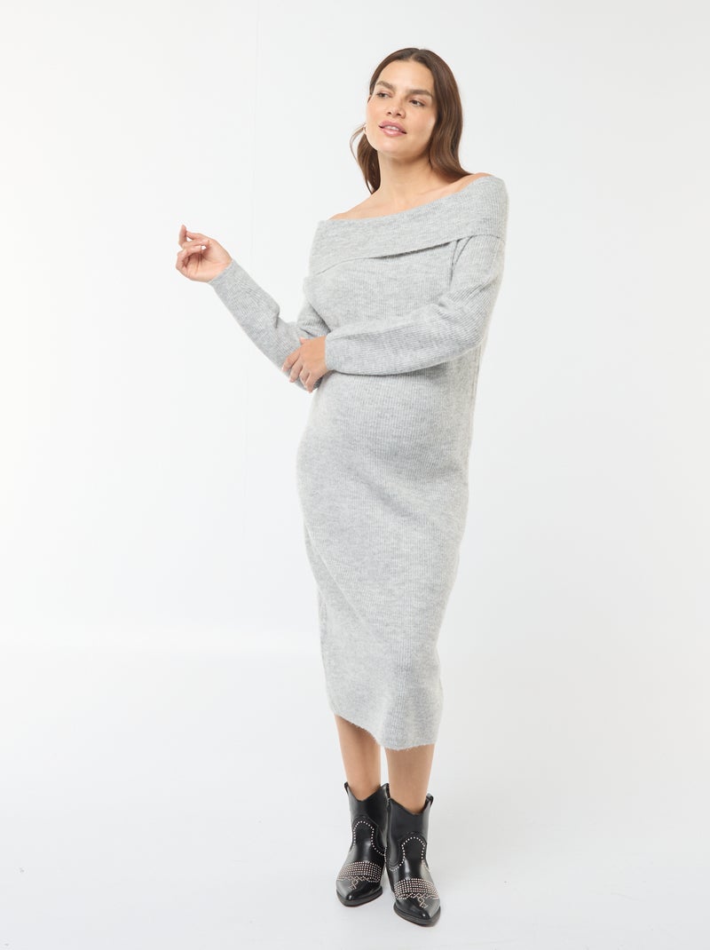 Robe pull de maternité encolure bardot Gris clair - Kiabi