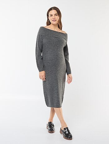 Robe pull de maternité encolure bardot