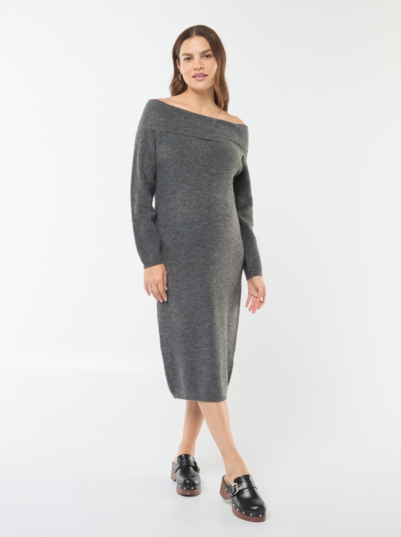 Robe pull de maternité encolure bardot Gris foncé - Kiabi