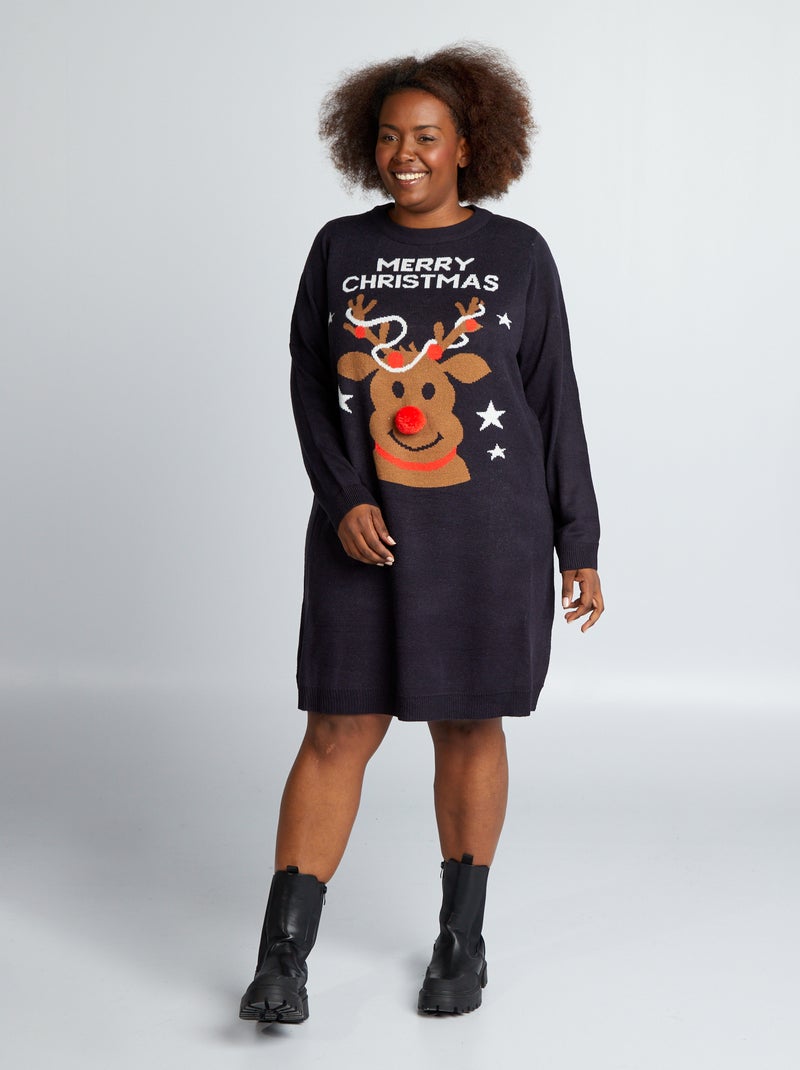Robe pull de Noël 'Only Carmakoma' Bleu marine - Kiabi