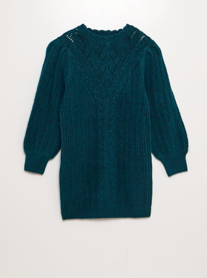 Robe pull en maille ajourée et torsadée vert - Kiabi