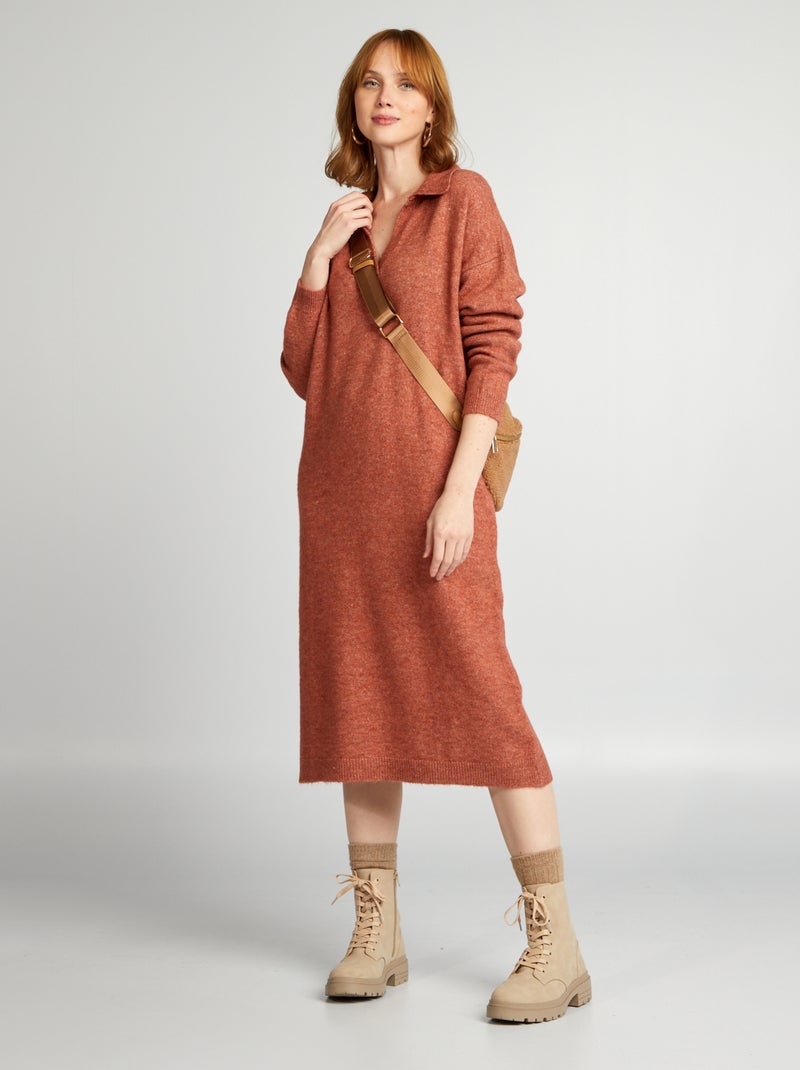 Robe pull en maille avec col Rouge pâle - Kiabi