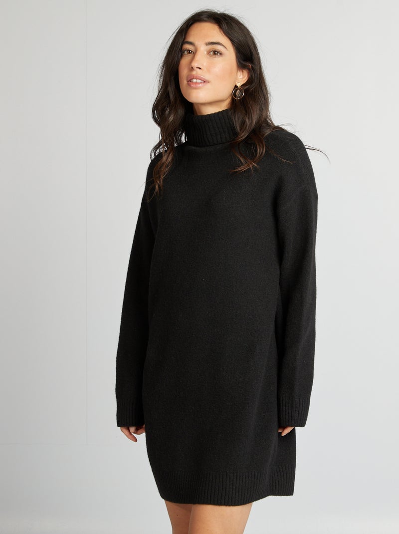 Robe pull en maille avec col roulé noir - Kiabi