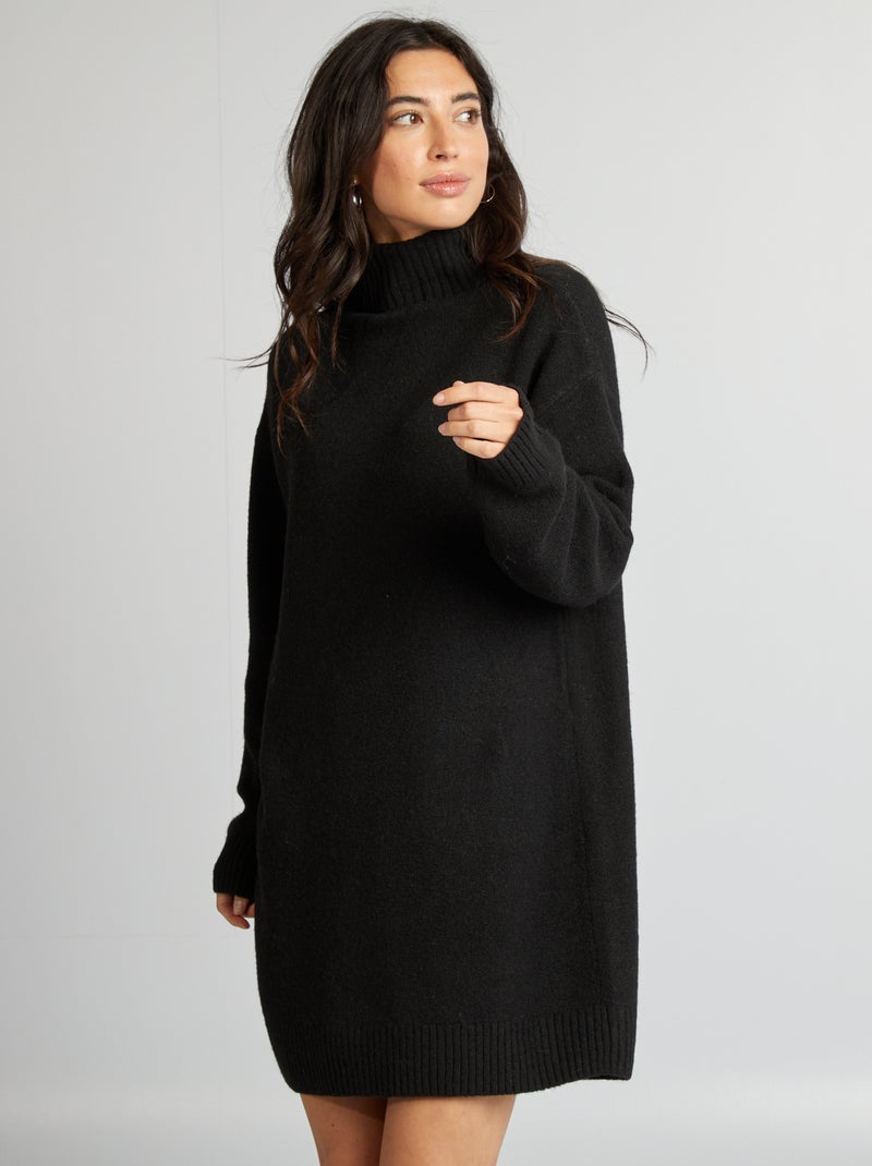 Robe pull en maille avec col roulé noir - Kiabi