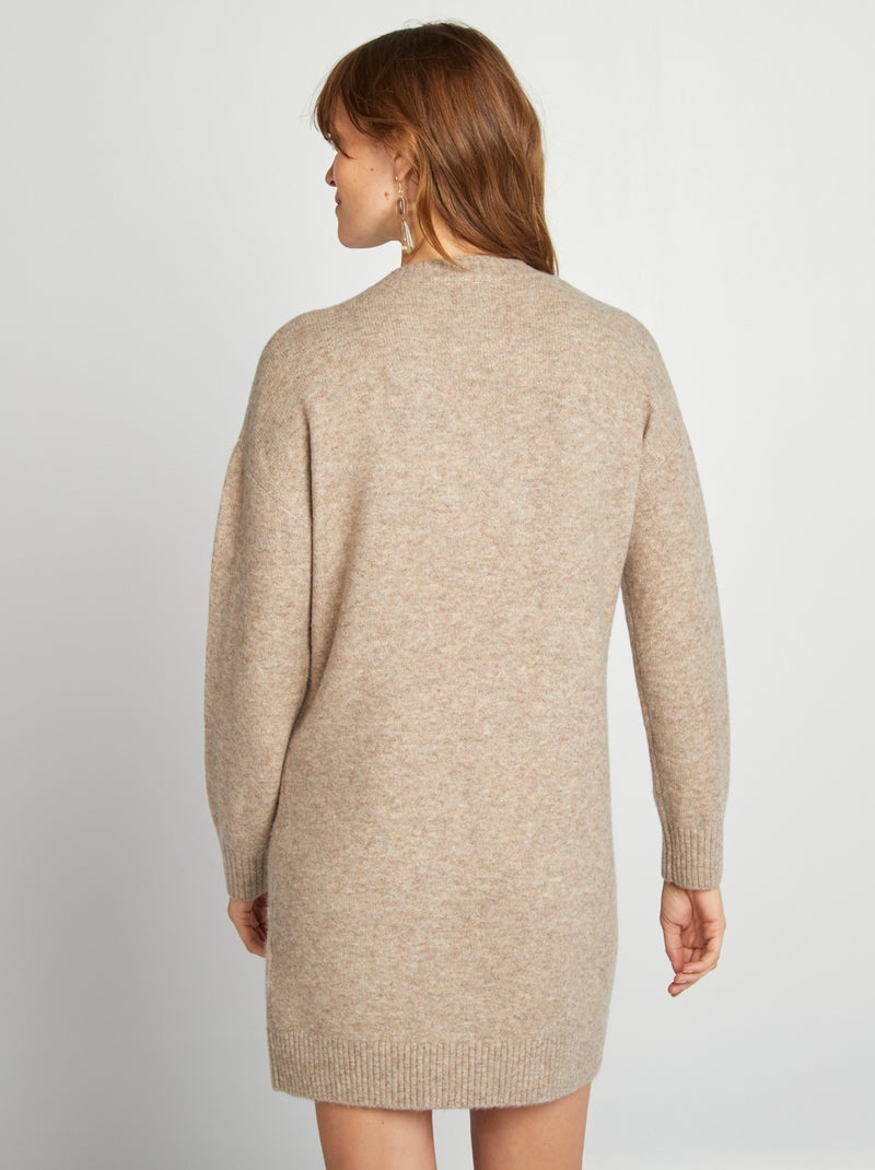 Robe pull en maille avec perles Beige - Kiabi