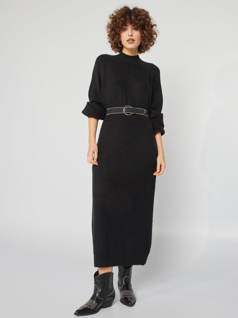 Robe pull en maille côtelée noir - Kiabi