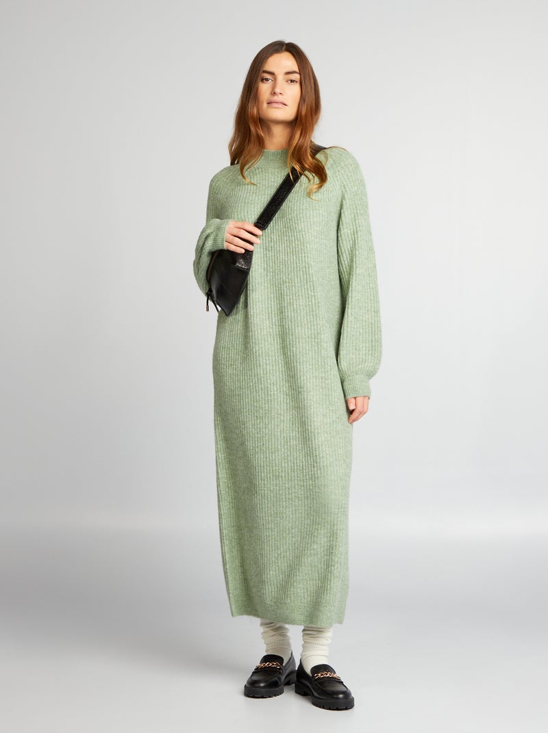 Robe pull en maille côtelée Vert clair - Kiabi