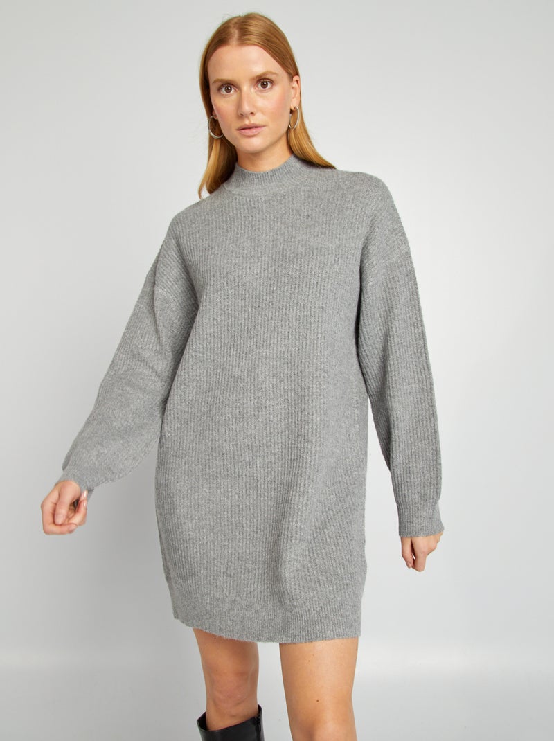 Robe pull en maille et col ras du cou Gris - Kiabi