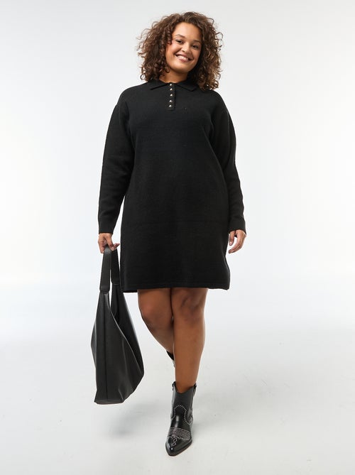 Robe pull en maille lourde avec boutons dorés au col - Kiabi