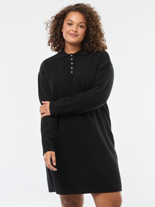 Robe pull en maille lourde avec boutons dorés au col - Kiabi