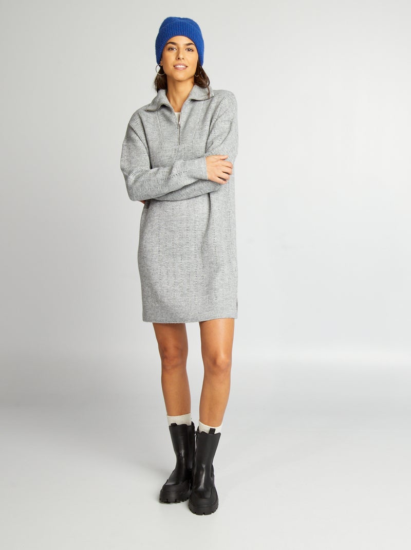 Robe pull en maille pointelle avec col camionneur Gris - Kiabi
