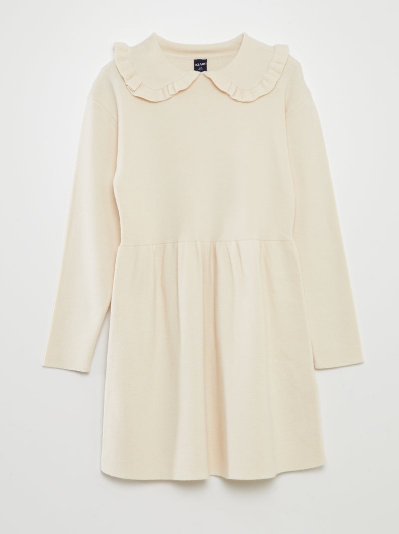 Robe pull en maille tricot col volanté Beige - Kiabi