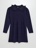 Robe pull en maille tricot col volanté marine - Kiabi