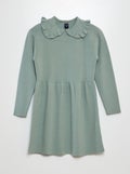 Robe pull en maille tricot col volanté Vert - Kiabi