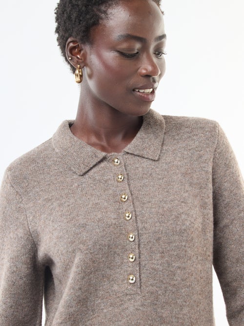 Robe pull longue avec col polo fantaisie - Kiabi