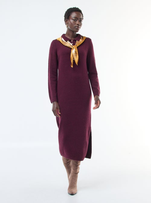 Robe pull longue avec col polo fantaisie - Kiabi