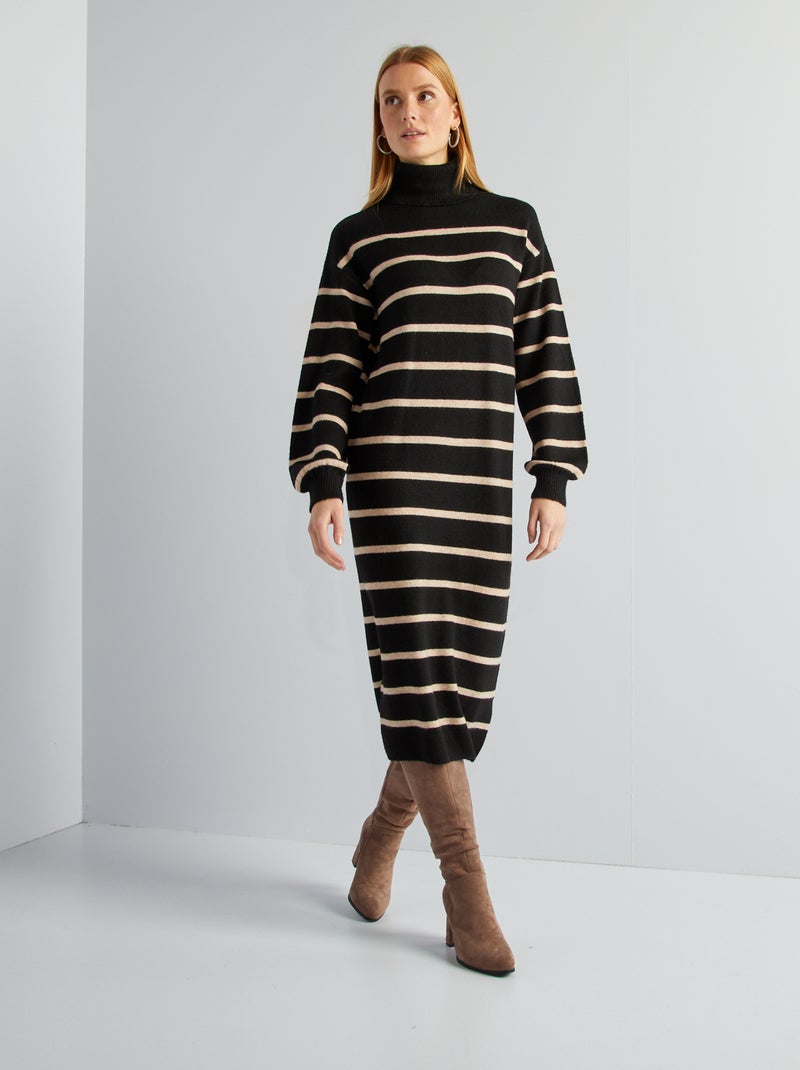 Robe pull longue Noir/beige - Kiabi