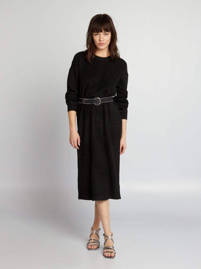 Robe pull longueur midi Noir uni - Kiabi
