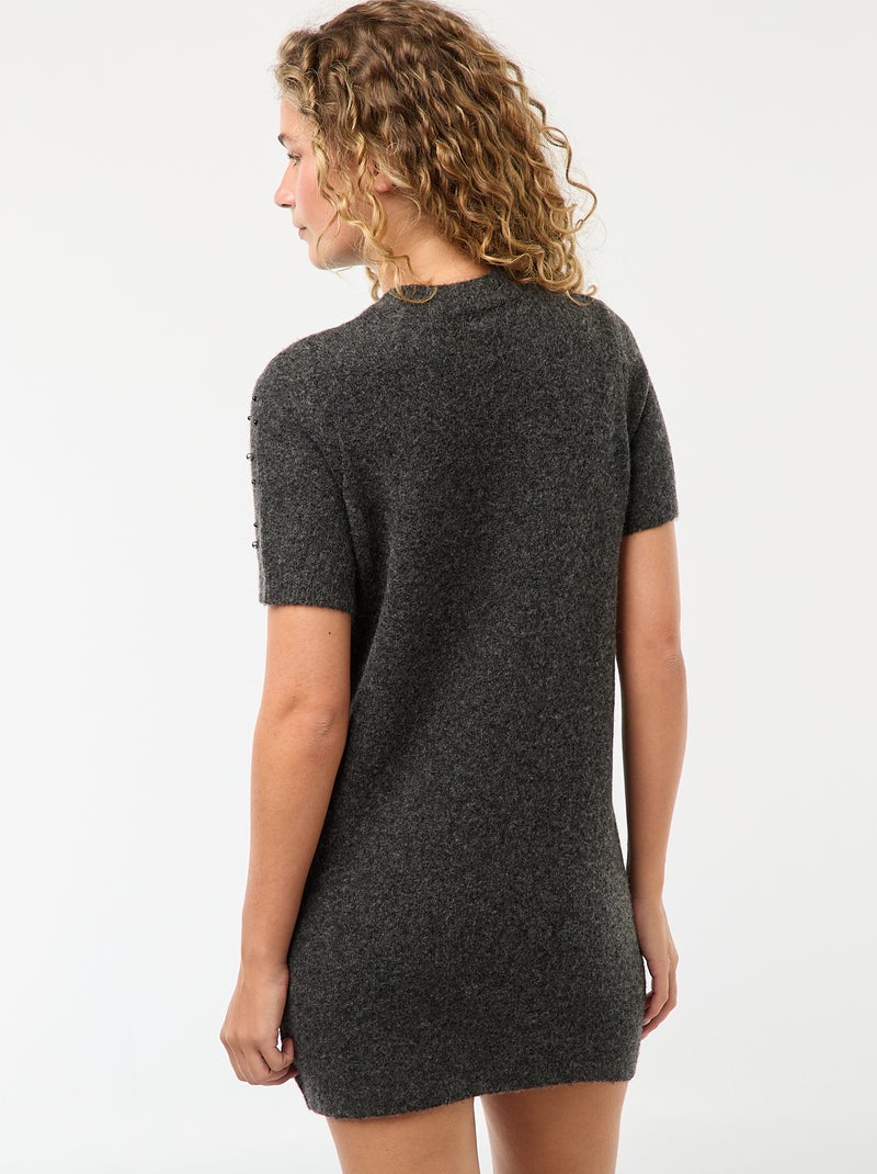 Robe pull maille doudou avec perles Gris - Kiabi