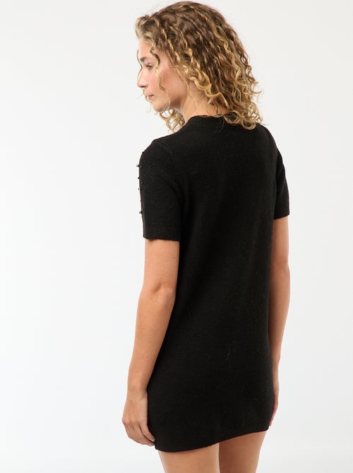 Robe pull maille doudou avec perles - Kiabi