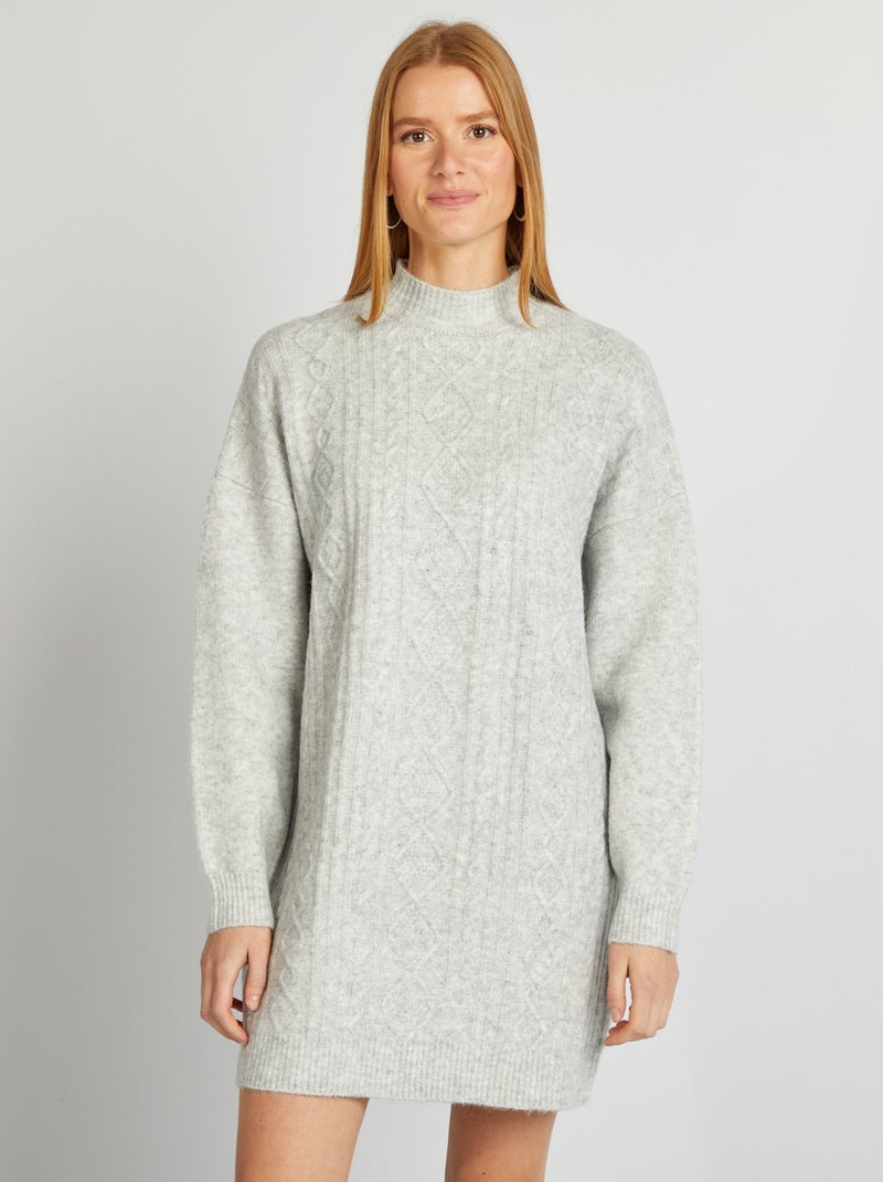 Robe pull maille grosse jauge torsadée Gris - Kiabi