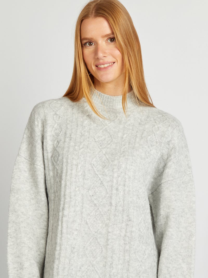 Robe pull maille grosse jauge torsadée Gris - Kiabi