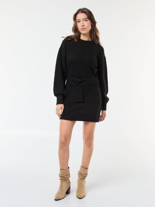 Robe pull manches longues avec ceinture - Kiabi