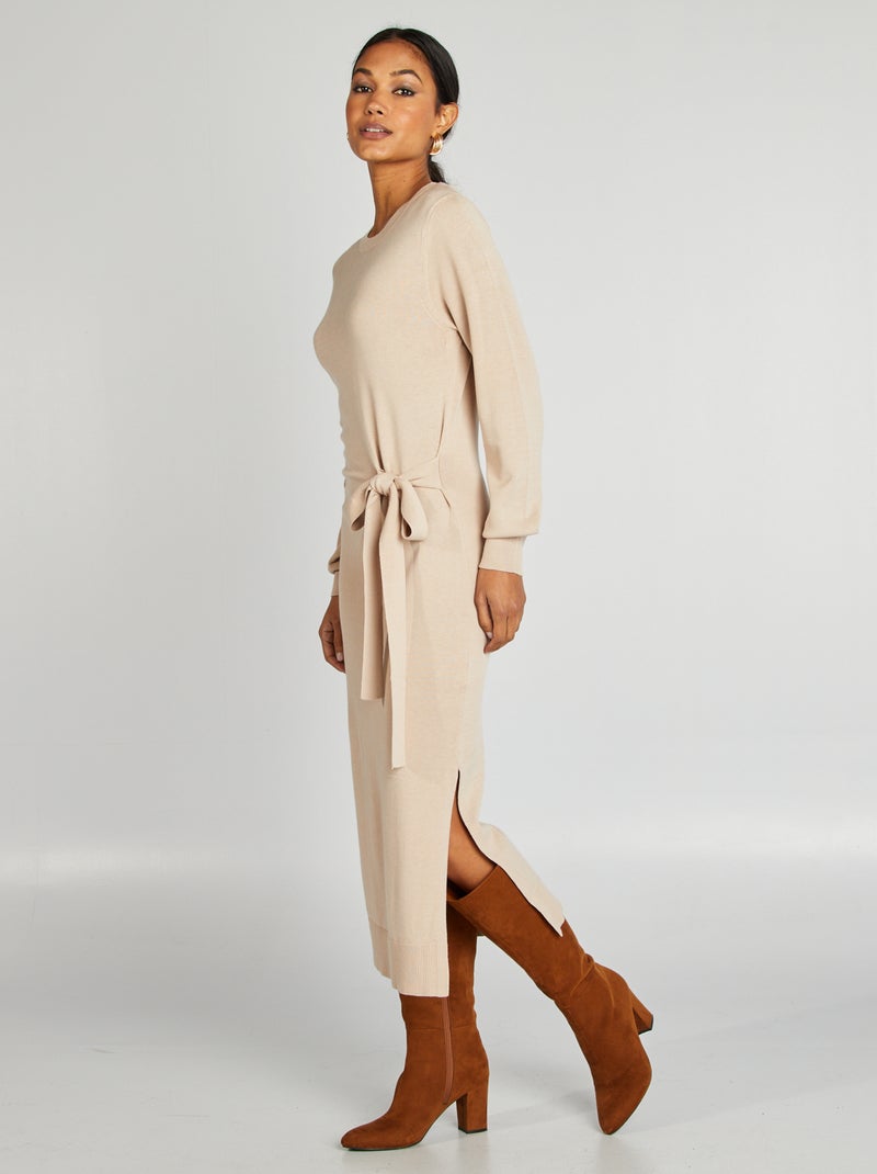 Robe pull midi à ceinturer Beige - Kiabi