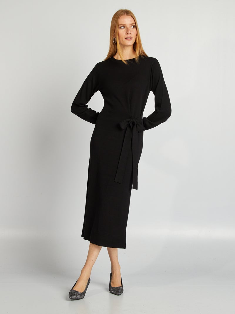 Robe pull midi à ceinturer noir - Kiabi